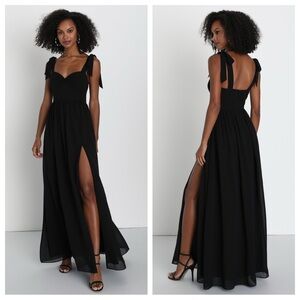 Lulus Radiant Charisma Black Chiffon Ruched Tie-Strap Maxi Dress